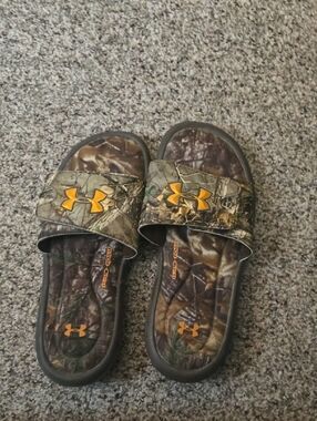 Under Armour Kids Camouflage Slide Sandals with Orange Logo